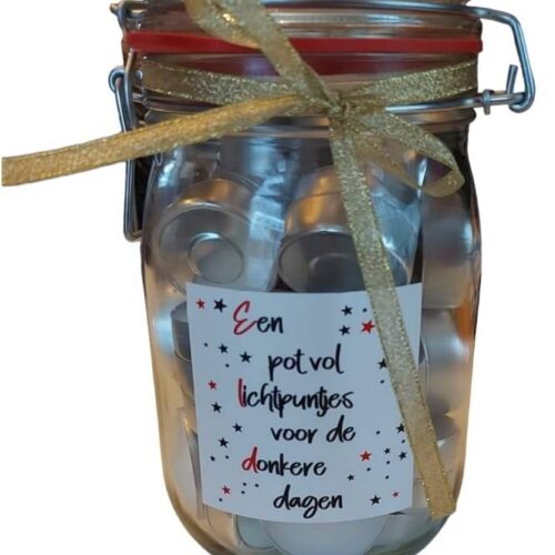 Bewaarpot met theelichtjes (thema kerst)