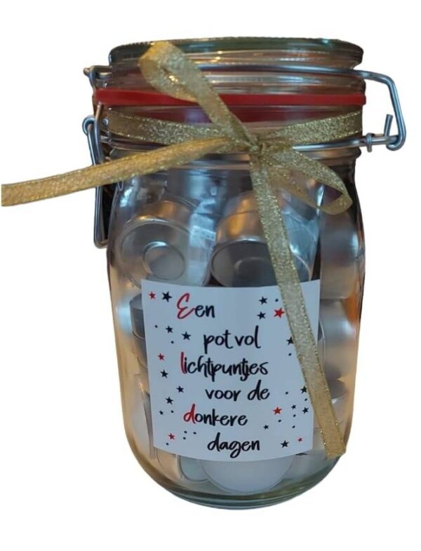 Bewaarpot met theelichtjes (thema kerst)