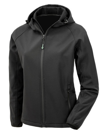 zwart Dames Gerecycleerde 3-Lagen Softshell Jas met Kap